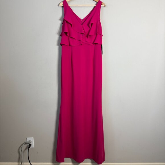 Adrianna Papell Ruffle Crepe Maxi Gown Women's 10 Pink Formal Dress Party NWT - Picture 4 of 16